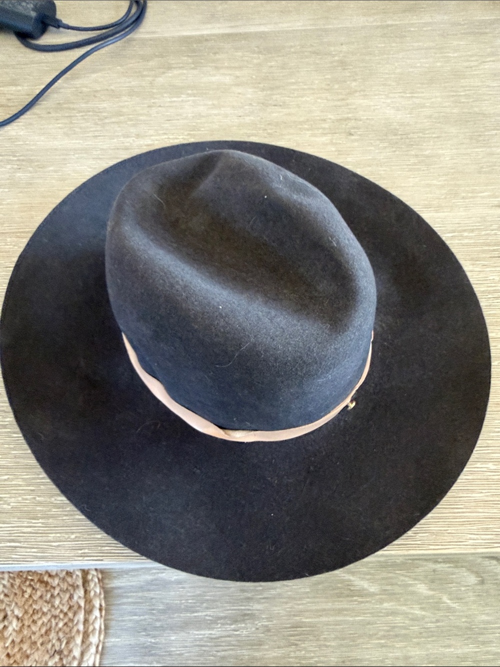 Janessa Leone Women’s dark brown Wool Felt Fedora Hat with Tan Band